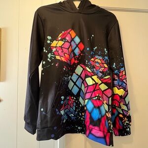 🥸Rubik’s cube lightweight black colorful hoodie soft fabric YL 14/16 LIKE…